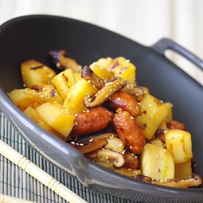 Wok de panais au chorizo et aux shitakés